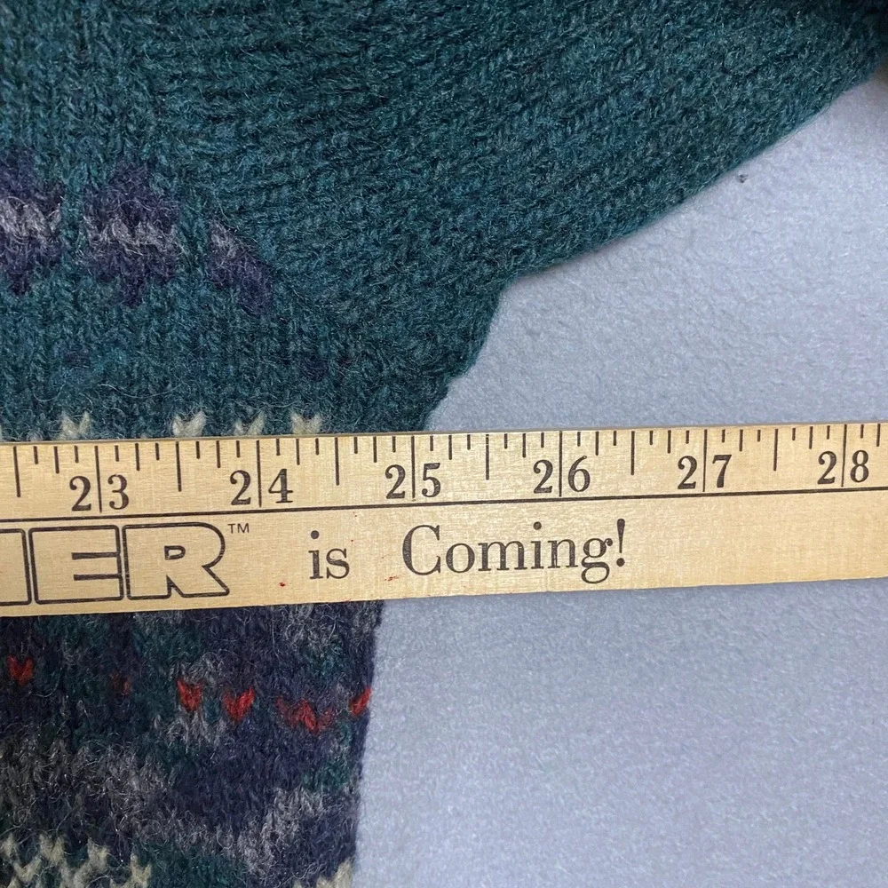 Vintage Eddie Bauer Wool Blend V-Neck Sweater Mens XL Green Fair Isle USA Made